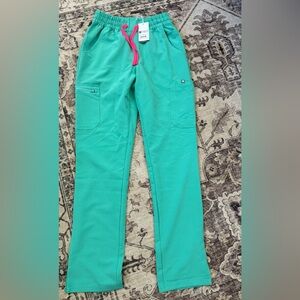 Figs Kids Teal Joggers with Pink Drawstring